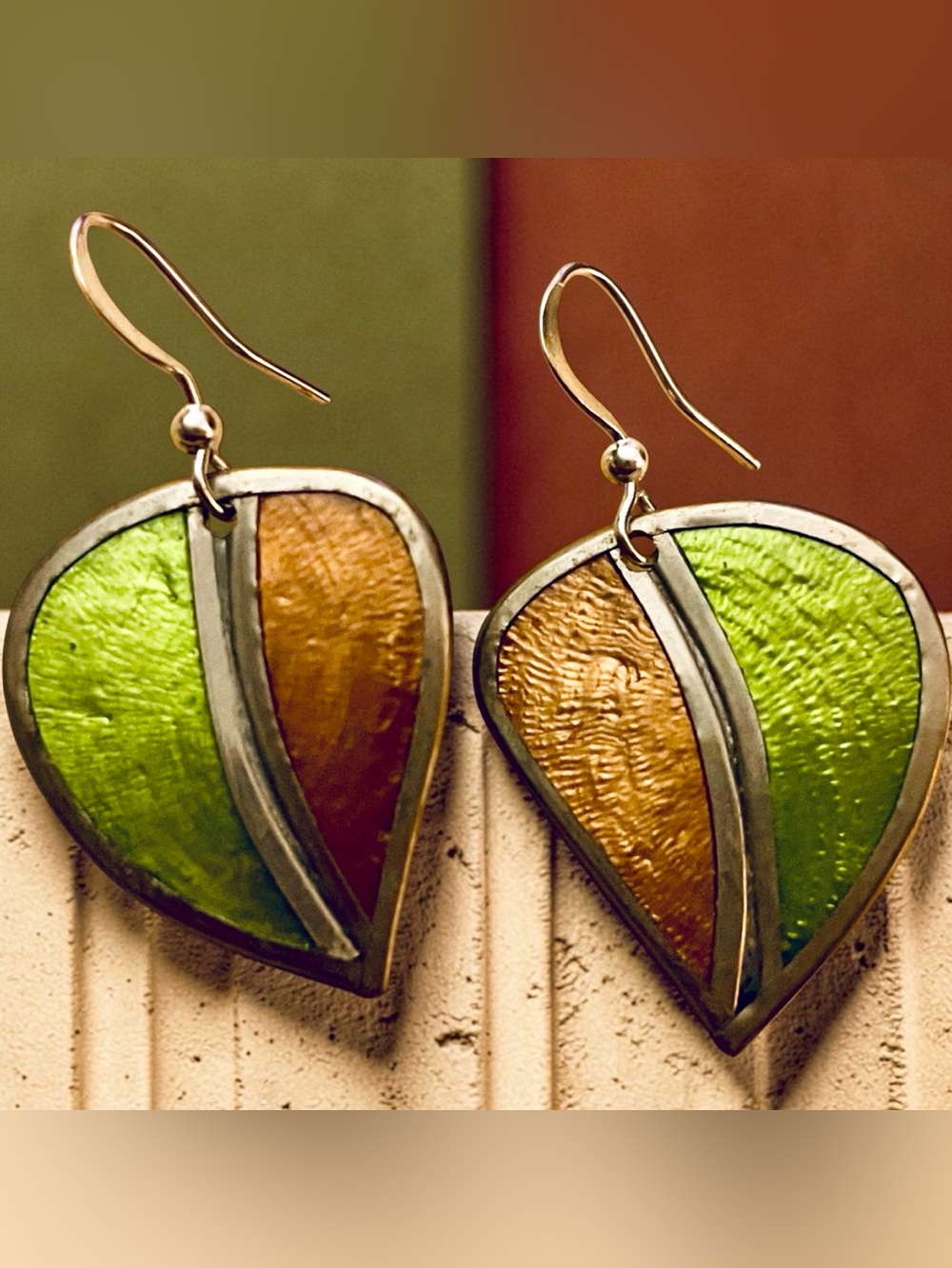 Capiz Shell Earrings by Culture Mix - Brown & Green Leaf